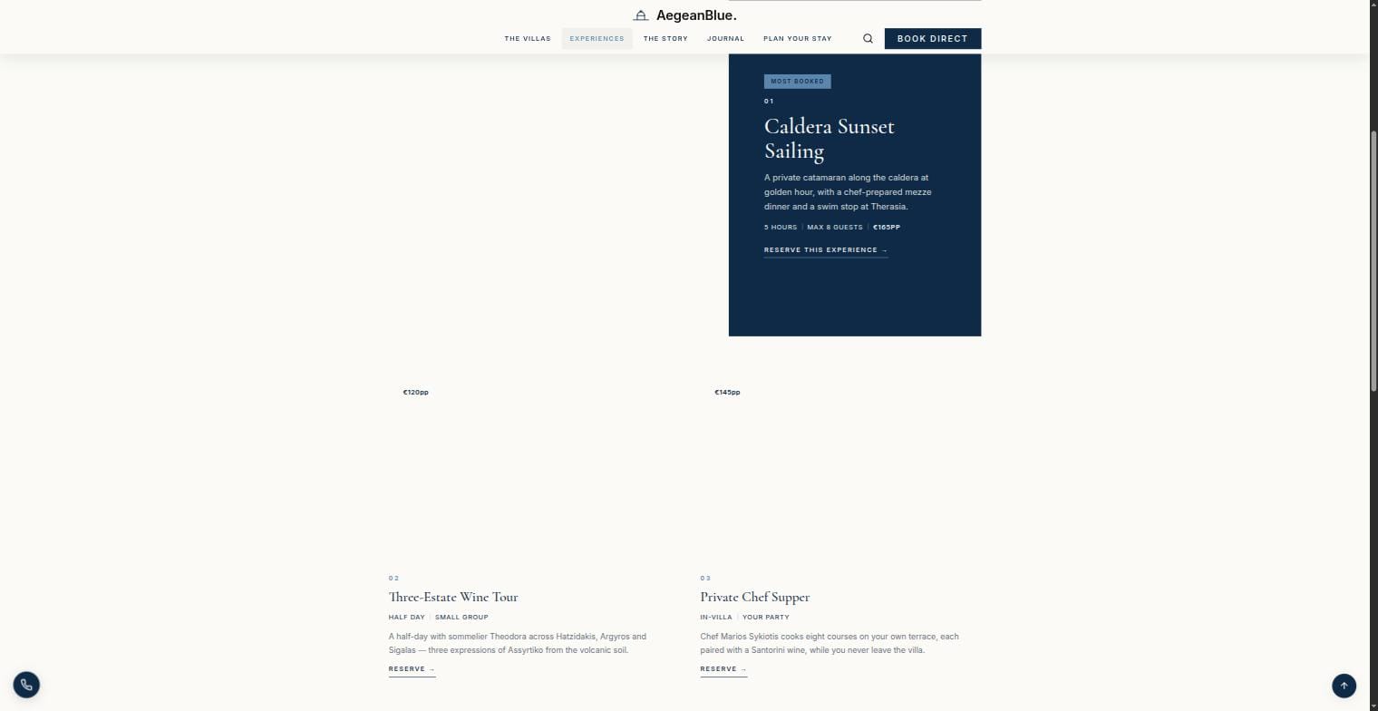 AegeanBlue WordPress theme — εμπειρίες με διάρκεια και τιμή