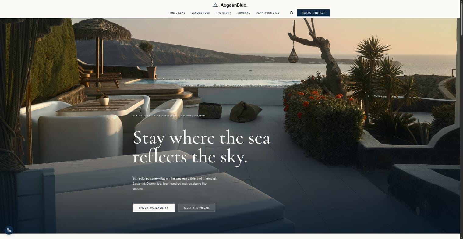 AegeanBlue WordPress theme — αρχική σελίδα με hero