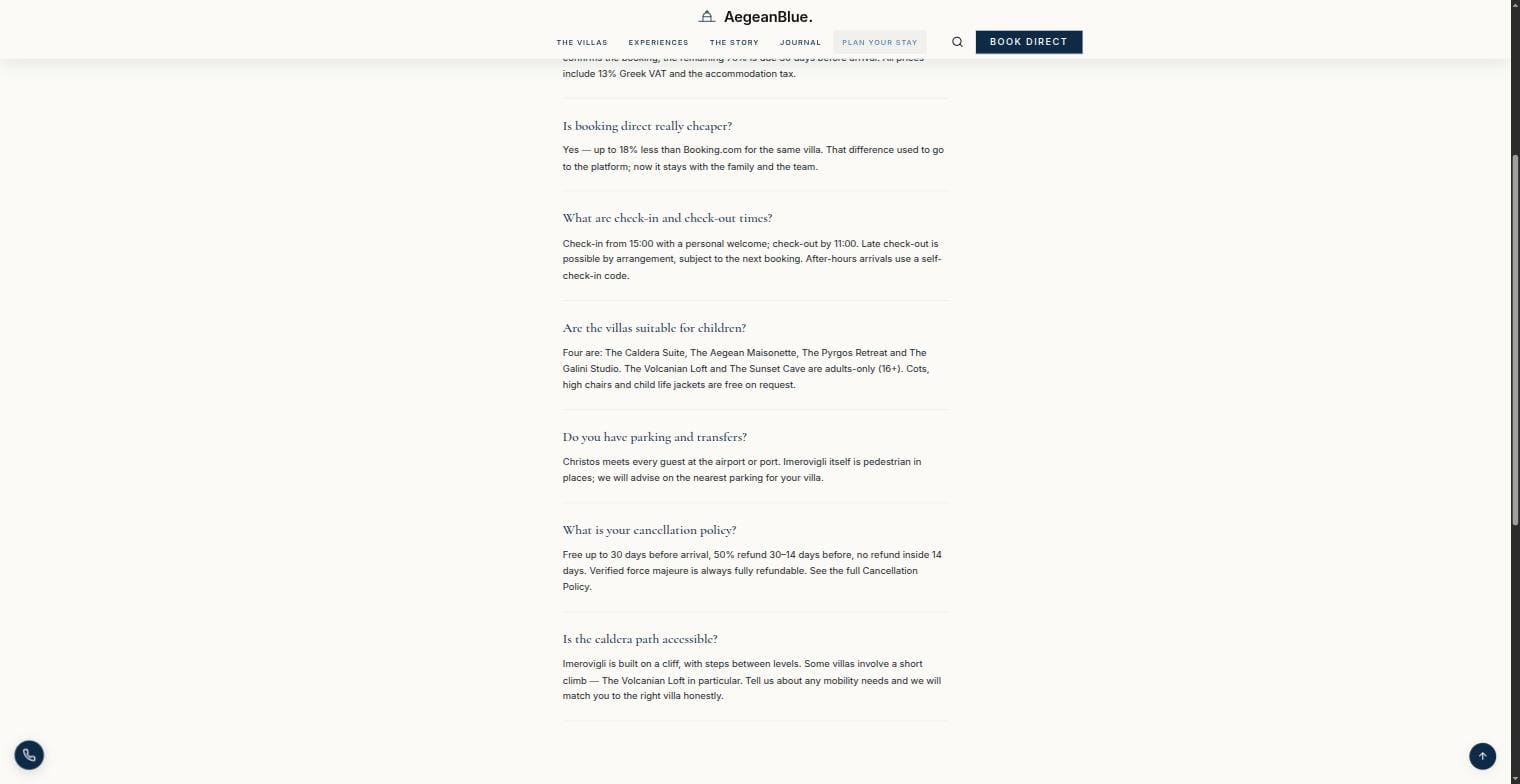 AegeanBlue WordPress theme — σελίδα συχνών ερωτήσεων