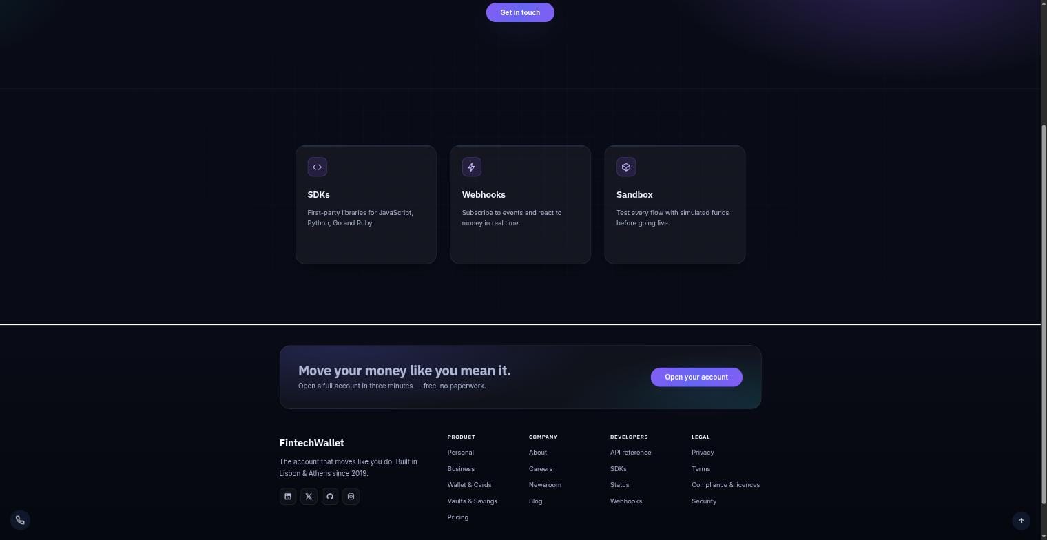 FintechWallet WordPress theme — ενότητα developers και API