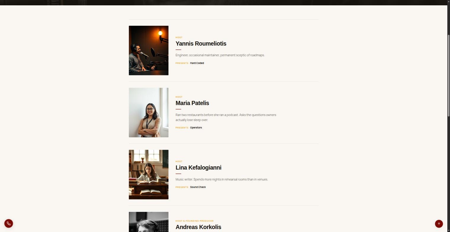 SonicCast WordPress theme — προφίλ παρουσιαστών